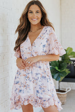Load image into Gallery viewer, Floral Drawstring Waist Ruffled Surplice Dress

