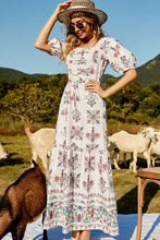 Load image into Gallery viewer, Floral Ruched Puff Sleeve Tiered Maxi Dress
