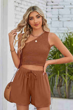 Load image into Gallery viewer, Smocked One-Shoulder Sleeveless Top and Shorts Set
