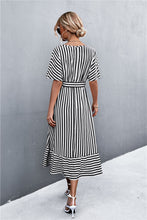 Load image into Gallery viewer, Striped Tie Belt Midi Dress
