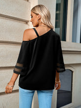 Load image into Gallery viewer, Asymmetrical Neck Sheer Striped Flare Sleeve Blouse
