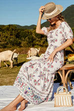 Load image into Gallery viewer, Floral Ruched Puff Sleeve Tiered Maxi Dress
