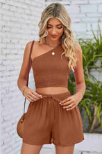 Load image into Gallery viewer, Smocked One-Shoulder Sleeveless Top and Shorts Set
