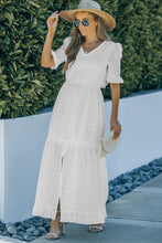 Load image into Gallery viewer, Eyelet Front Slit Puff Sleeve Maxi Dress

