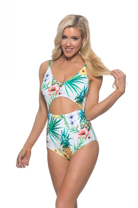 Pineapple cutout one piece swimsuit*