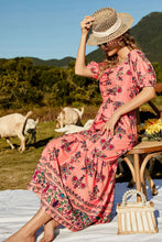 Load image into Gallery viewer, Floral Ruched Puff Sleeve Tiered Maxi Dress
