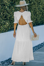 Load image into Gallery viewer, Eyelet Front Slit Puff Sleeve Maxi Dress
