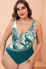 Load image into Gallery viewer, Full Size Two-Tone Plunge One-Piece Swimsuit
