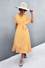 Load image into Gallery viewer, Striped Tie Belt Midi Dress
