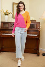 Load image into Gallery viewer, Two-Tone V-Neck Twisted Sweater (online exclusive)
