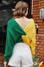 Load image into Gallery viewer, Two-Tone V-Neck Twisted Sweater (online exclusive)
