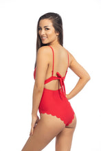 Load image into Gallery viewer, RED SCALLOP ONE PIECE SWIMSUIT
