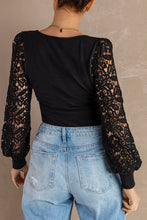 Load image into Gallery viewer, Black Crochet Sleeve Top
