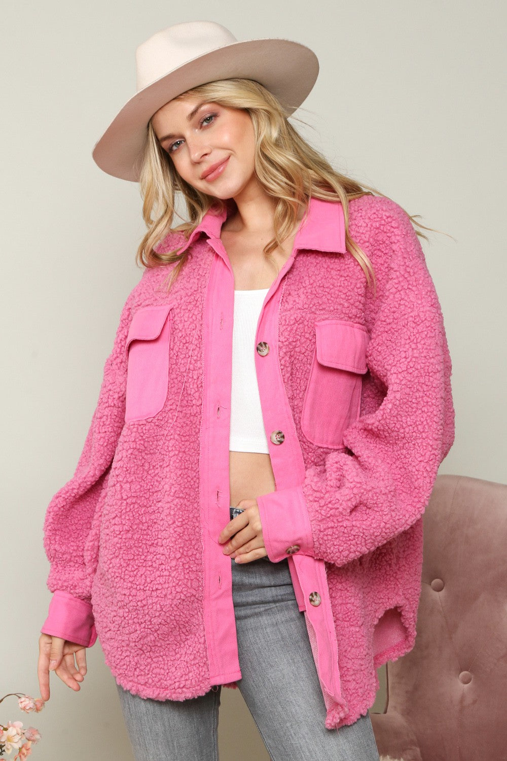 Pink Fuzzy Shacket