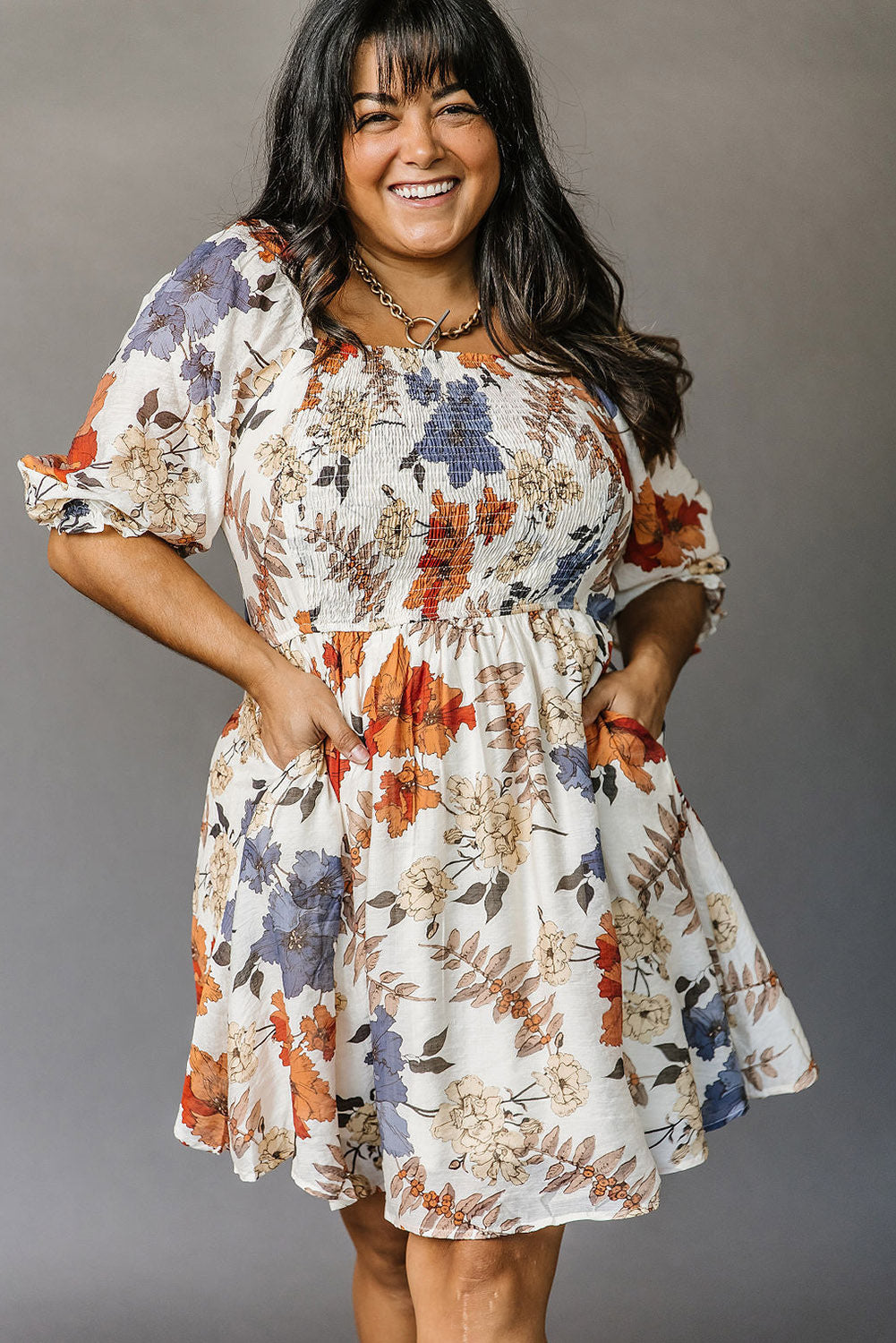 White floral smock dress