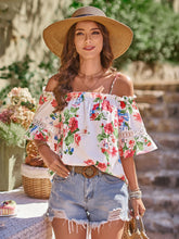 Load image into Gallery viewer, Floral Spaghetti Strap Cold-Shoulder Blouse
