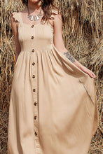 Load image into Gallery viewer, Decorative Button Ruffle Trim Smocked Maxi Dress
