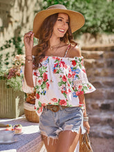 Load image into Gallery viewer, Floral Spaghetti Strap Cold-Shoulder Blouse
