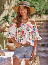 Load image into Gallery viewer, Floral Spaghetti Strap Cold-Shoulder Blouse
