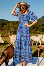 Load image into Gallery viewer, Floral Ruched Puff Sleeve Tiered Maxi Dress
