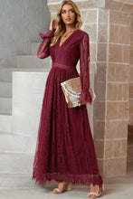 Load image into Gallery viewer, Scalloped Hem Flounce Sleeve Lace V-Neck Maxi Dress*
