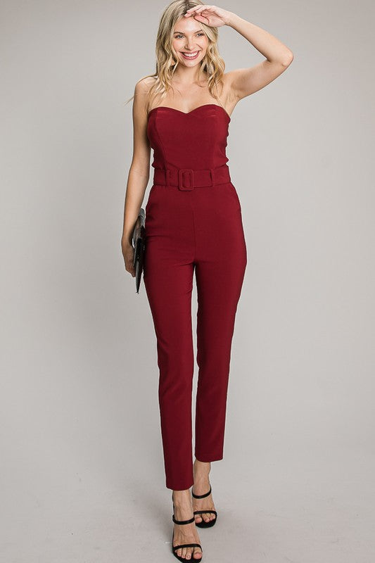 Burgundy Buckled Jumpsuit freeshipping - Believe Inspire Beauty