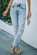 Load image into Gallery viewer, Distressed High Rise Straight Leg Jeans

