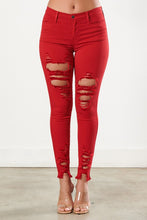 Load image into Gallery viewer, Vibrant Classic Distressed Red Skinny Jeans - Believe Inspire Beauty 
