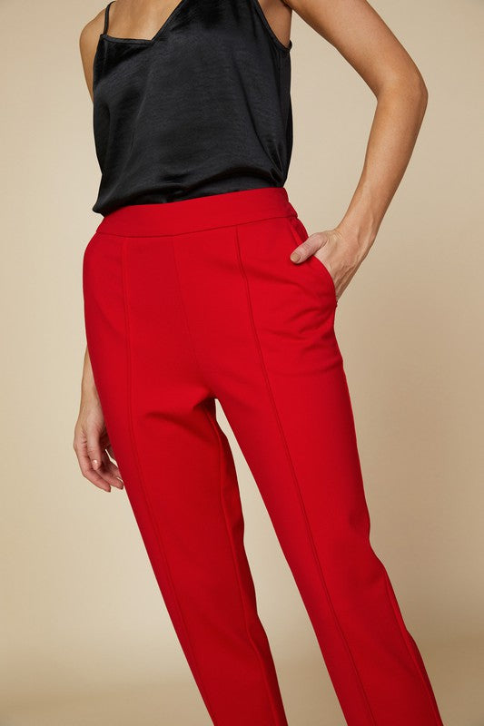 Red KNIT PINTUCK PANTS