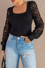 Load image into Gallery viewer, Black Crochet Sleeve Top
