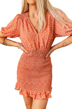 Load image into Gallery viewer, Orange Printed Smocked Mini Dress
