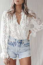 Load image into Gallery viewer, White lace V neck bodysuit
